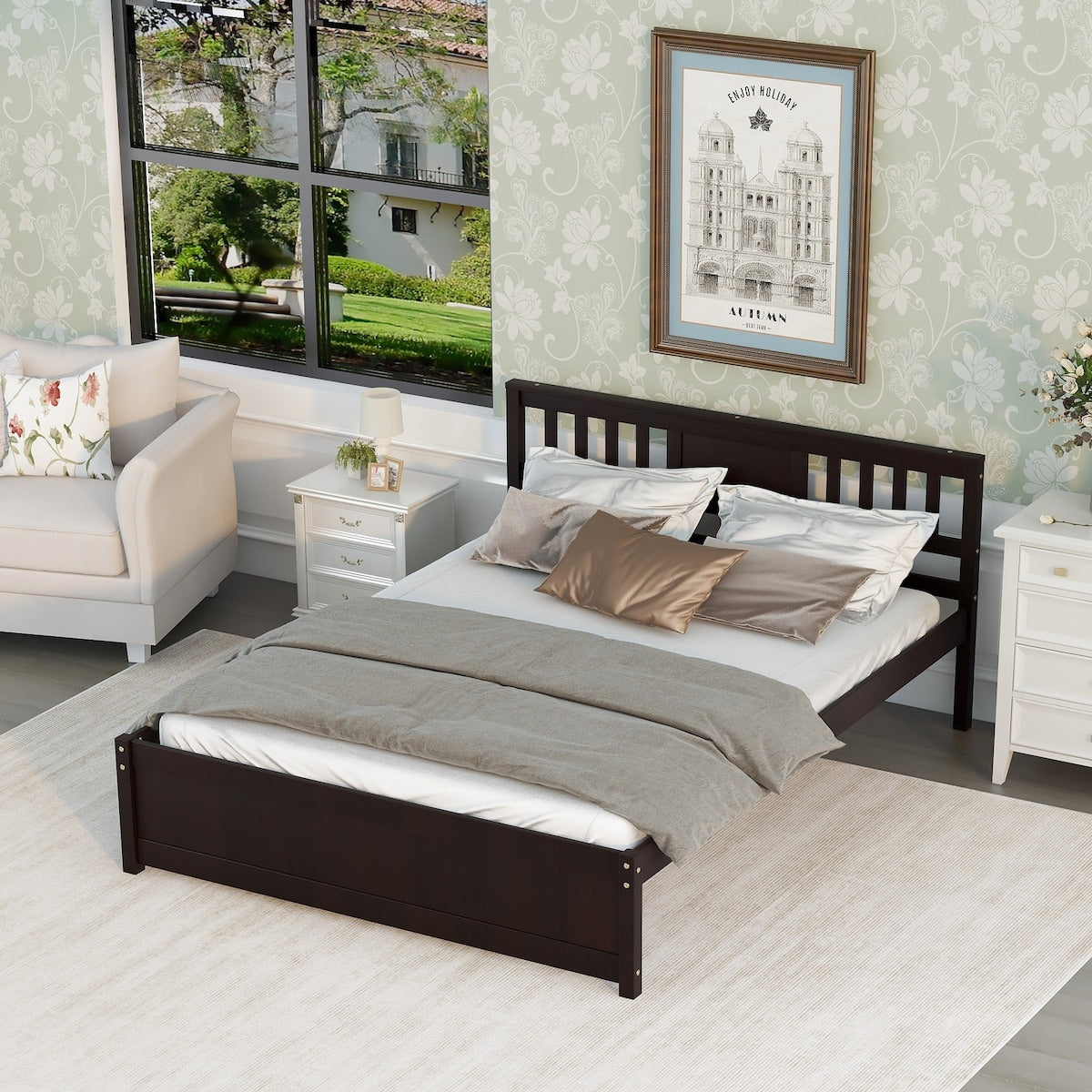 Modern Wood Bed Frame with Headboard, 12" Under-Bed Storage