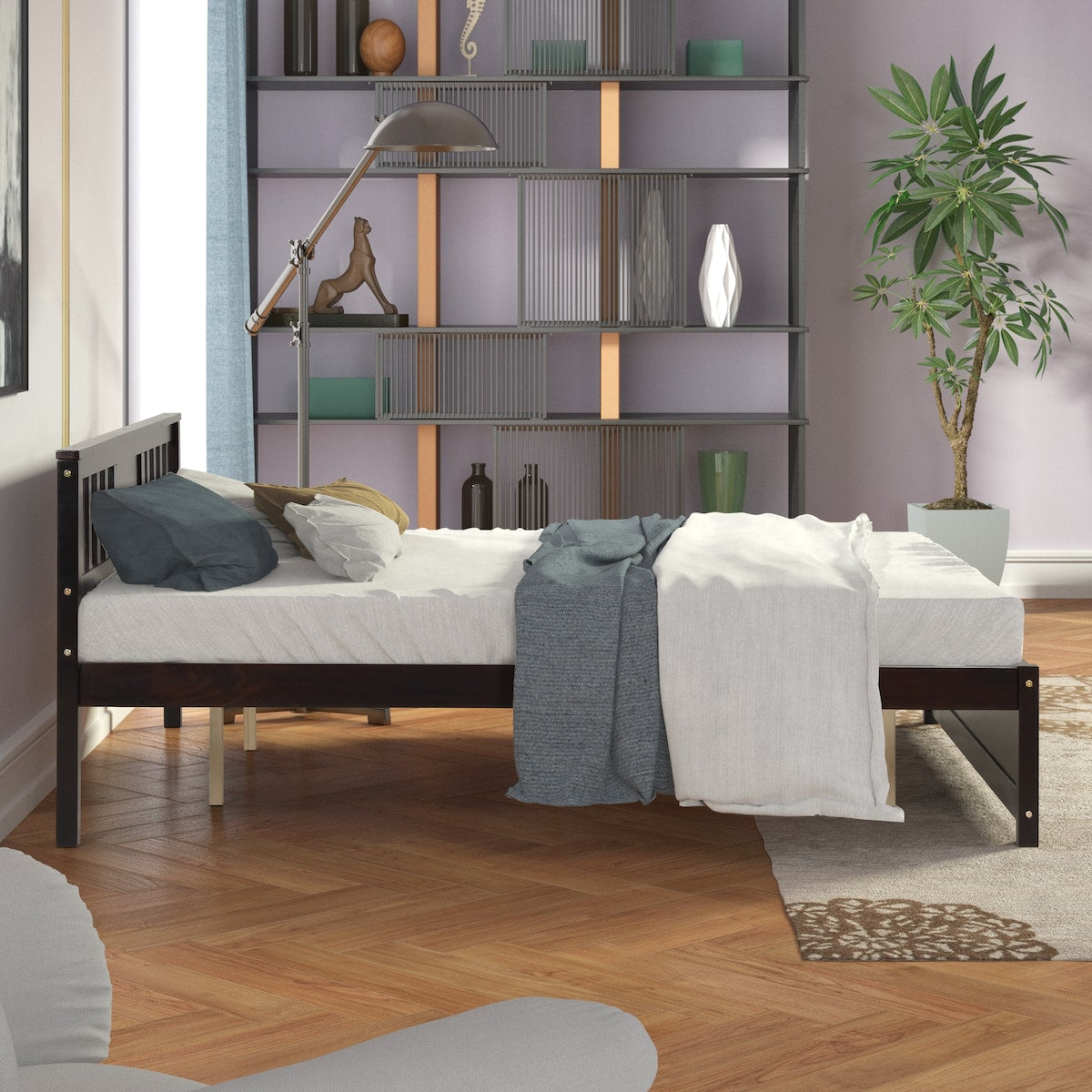 Modern Wood Bed Frame with Headboard, 12" Under-Bed Storage