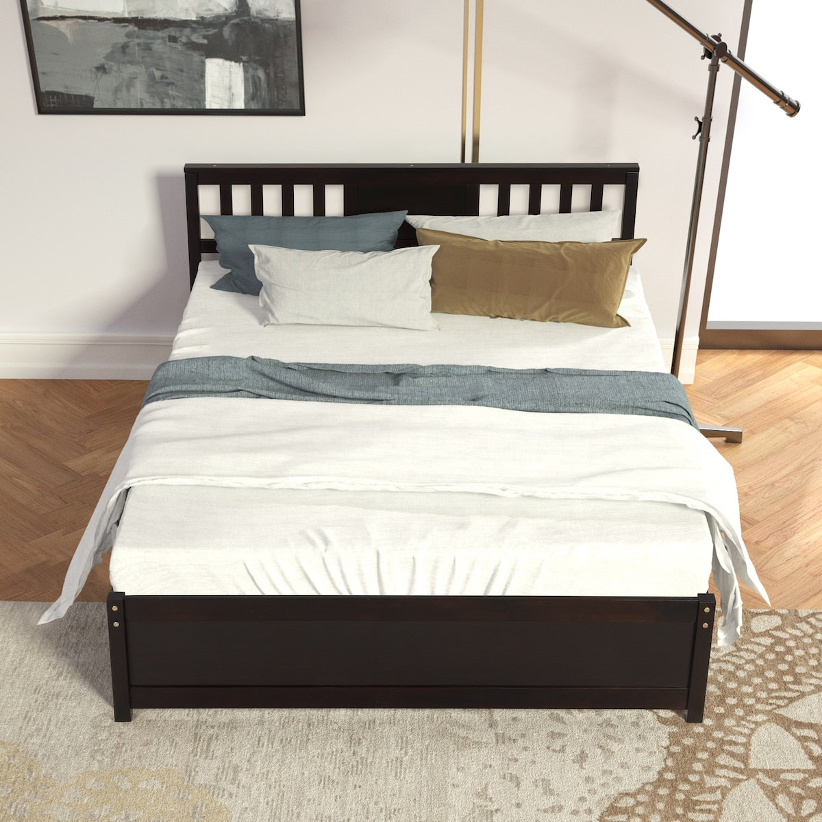 Modern Wood Bed Frame with Headboard, 12" Under-Bed Storage