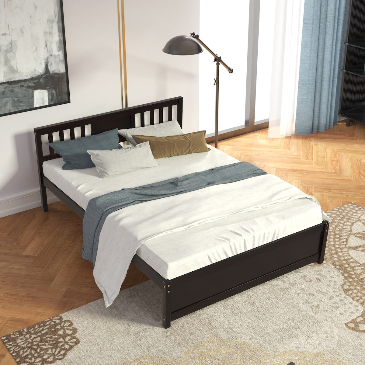 Modern Wood Bed Frame with Headboard, 12" Under-Bed Storage
