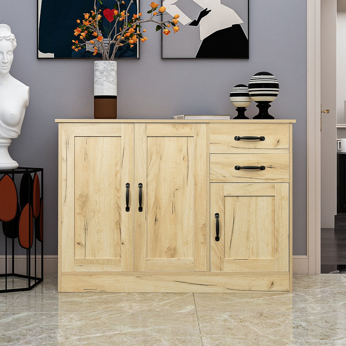 Modern Wood Buffet Sideboard With 2 Doors And 2 Drawers