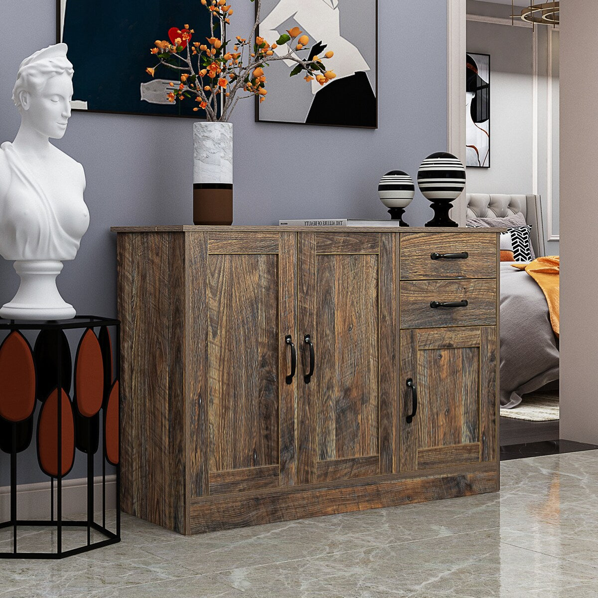 Modern Wood Buffet Sideboard With 2 Doors And 2 Drawers