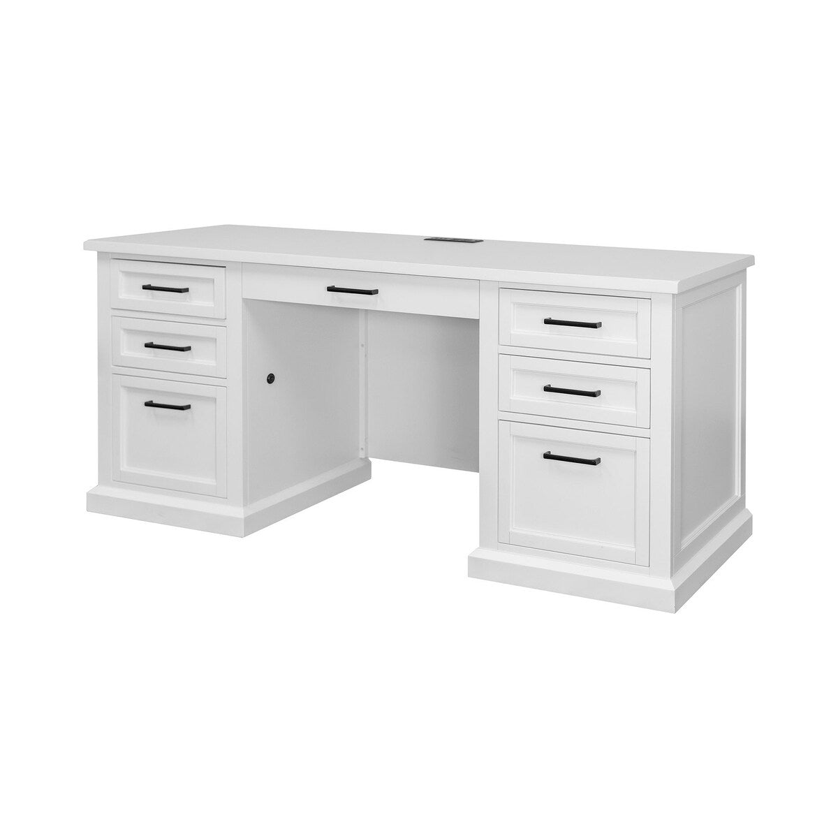 Modern Wood Desk, Office Writing Table, Credenza, Fully Assembled, White Finish