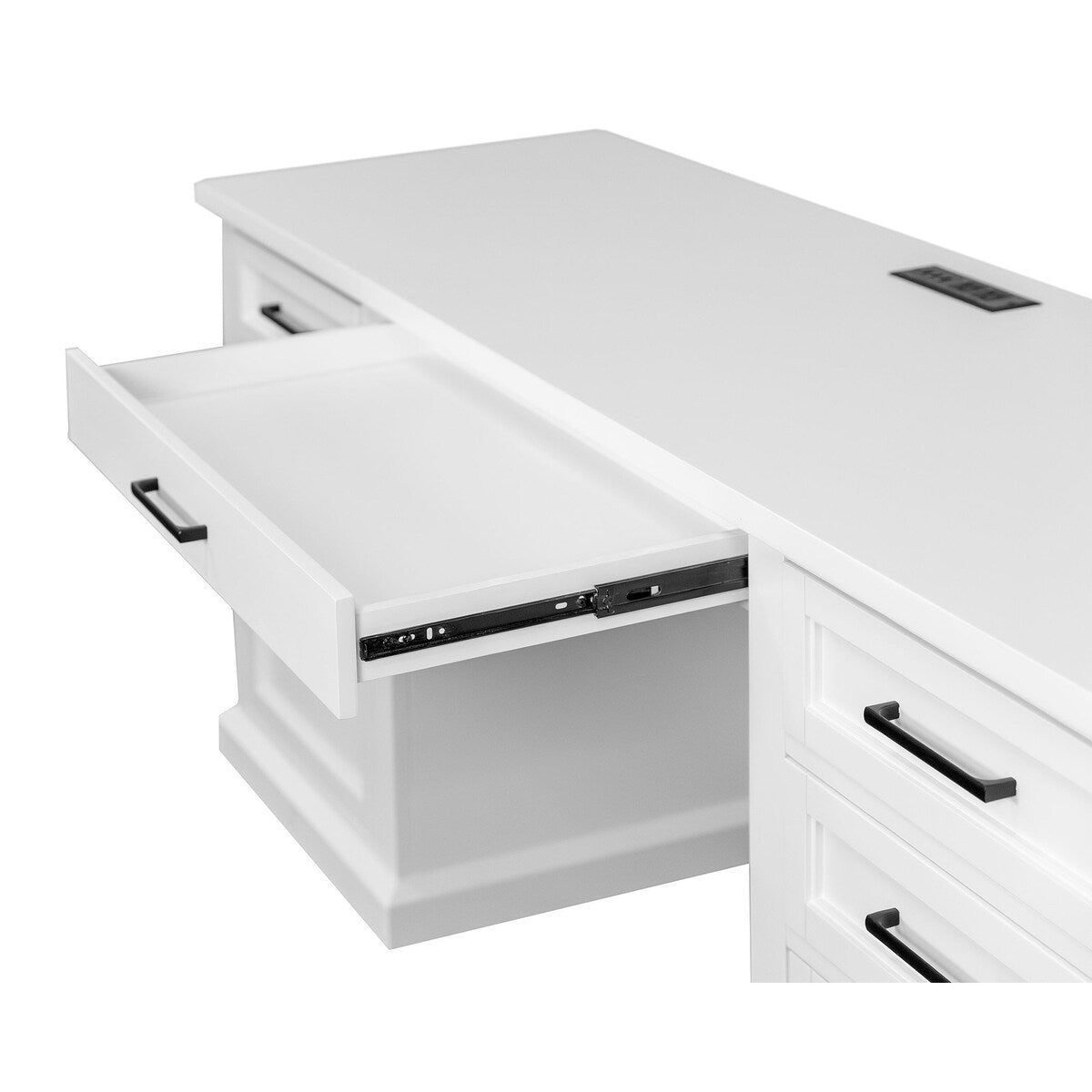 Modern Wood Desk, Office Writing Table, Credenza, Fully Assembled, White Finish