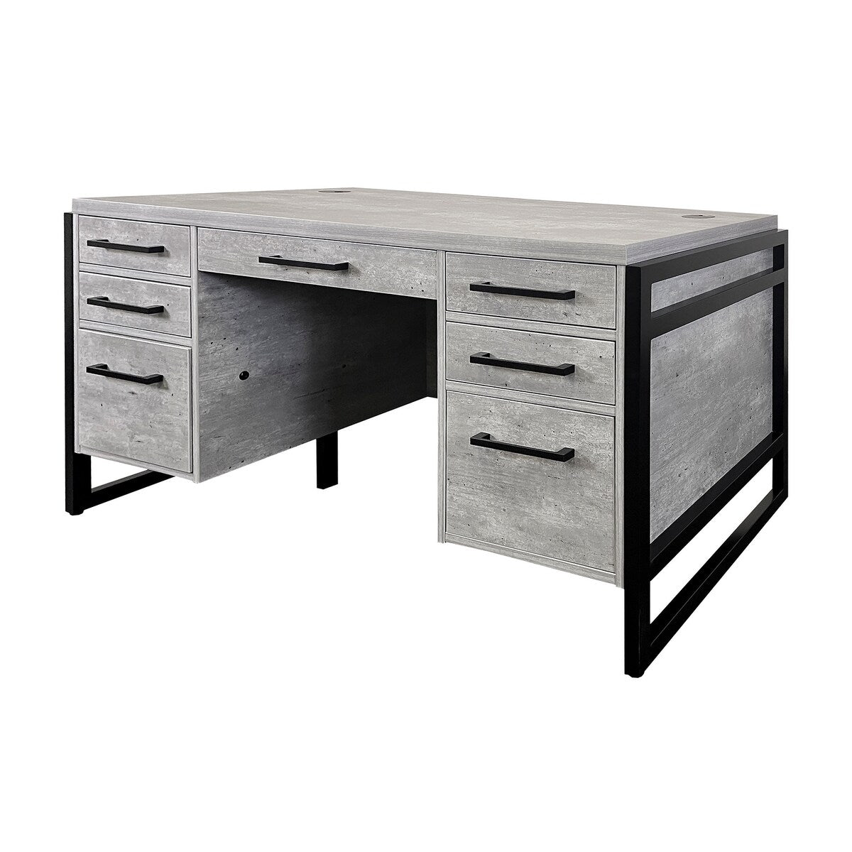 Modern Wood Laminate Double Pedestal Executive Desk, Writing Table, Office Desk With Drawers, Concrete Gray