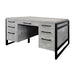Modern Wood Laminate Double Pedestal Executive Desk, Writing Table, Office Desk With Drawers, Concrete Gray