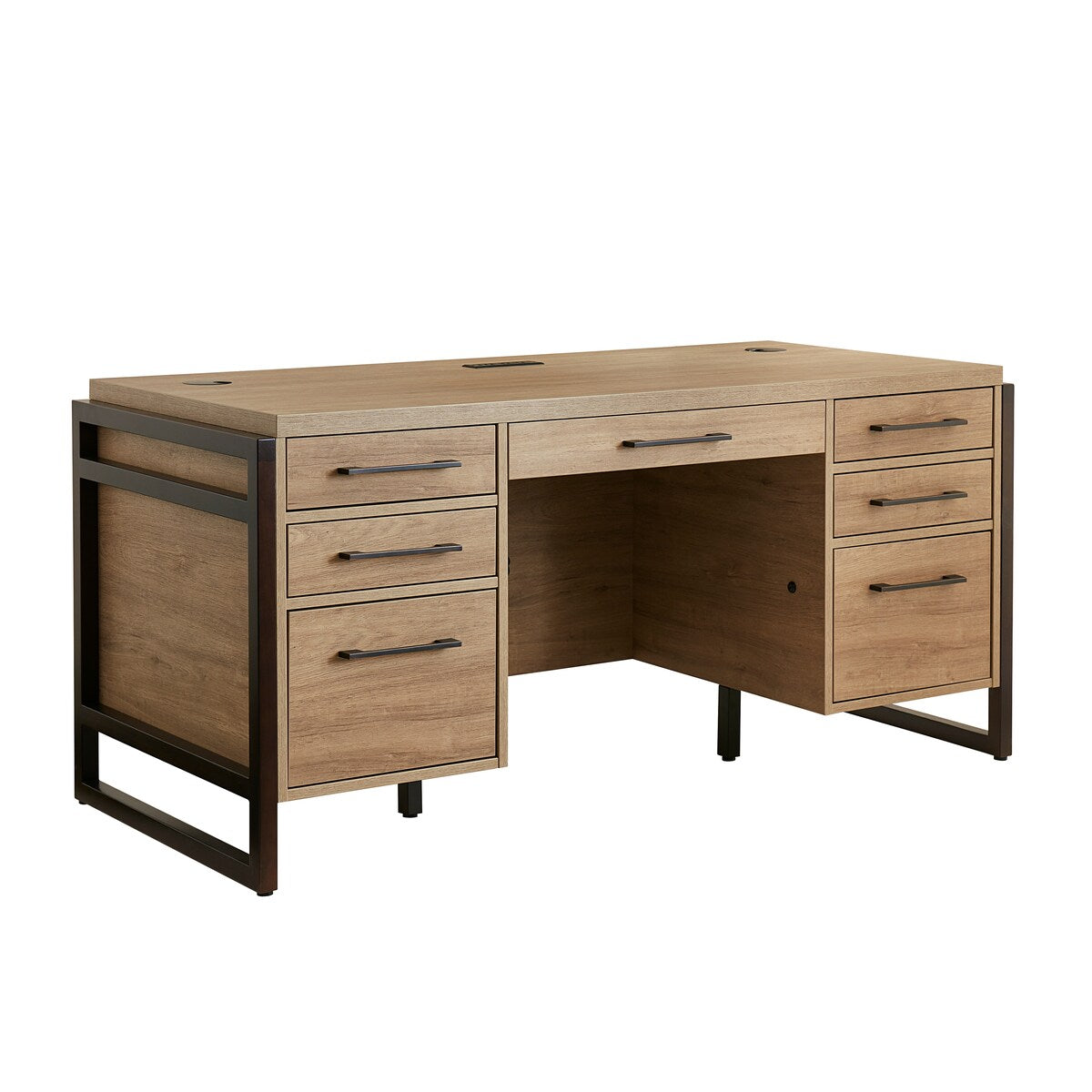 Modern Wood Laminate Double Pedestal Executive Desk, Writing Table, Office Desk With Drawers, Concrete Gray