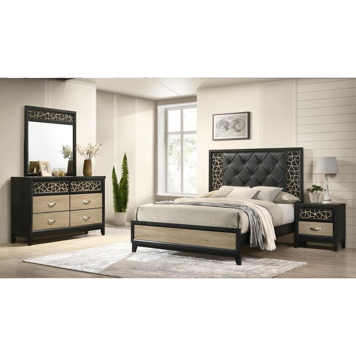 Modern & Contemporary King 4PC Bedroom Set Made With Wood