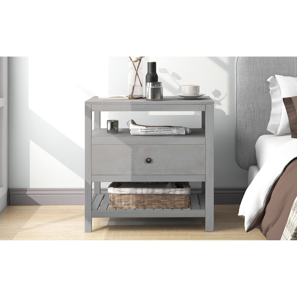 Modern & Contemporary Pine wood+MDF , Nightstand with Drawers Storage for Living Room/Bedroom and Other Sences