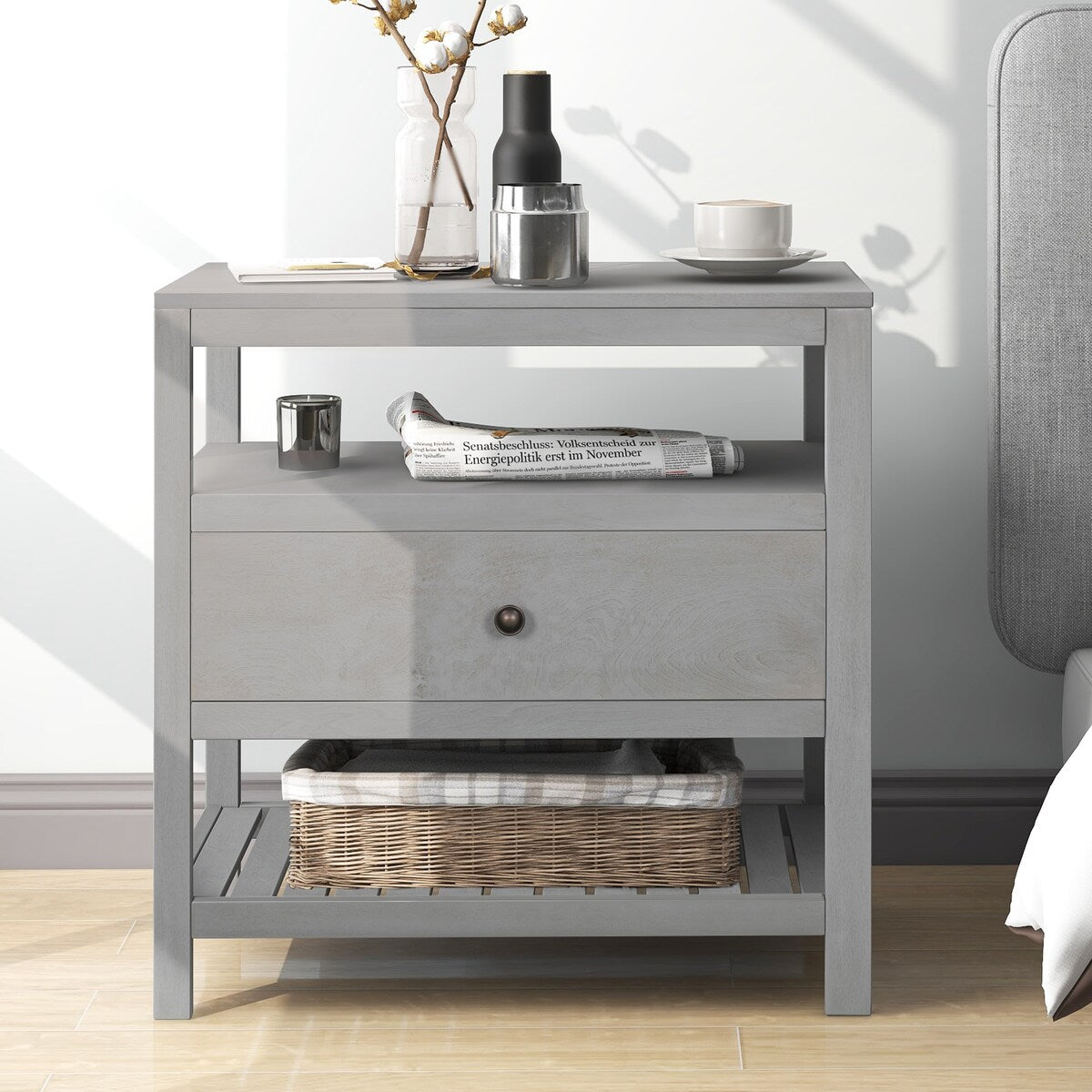 Modern & Contemporary Pine wood+MDF , Nightstand with Drawers Storage for Living Room/Bedroom and Other Sences