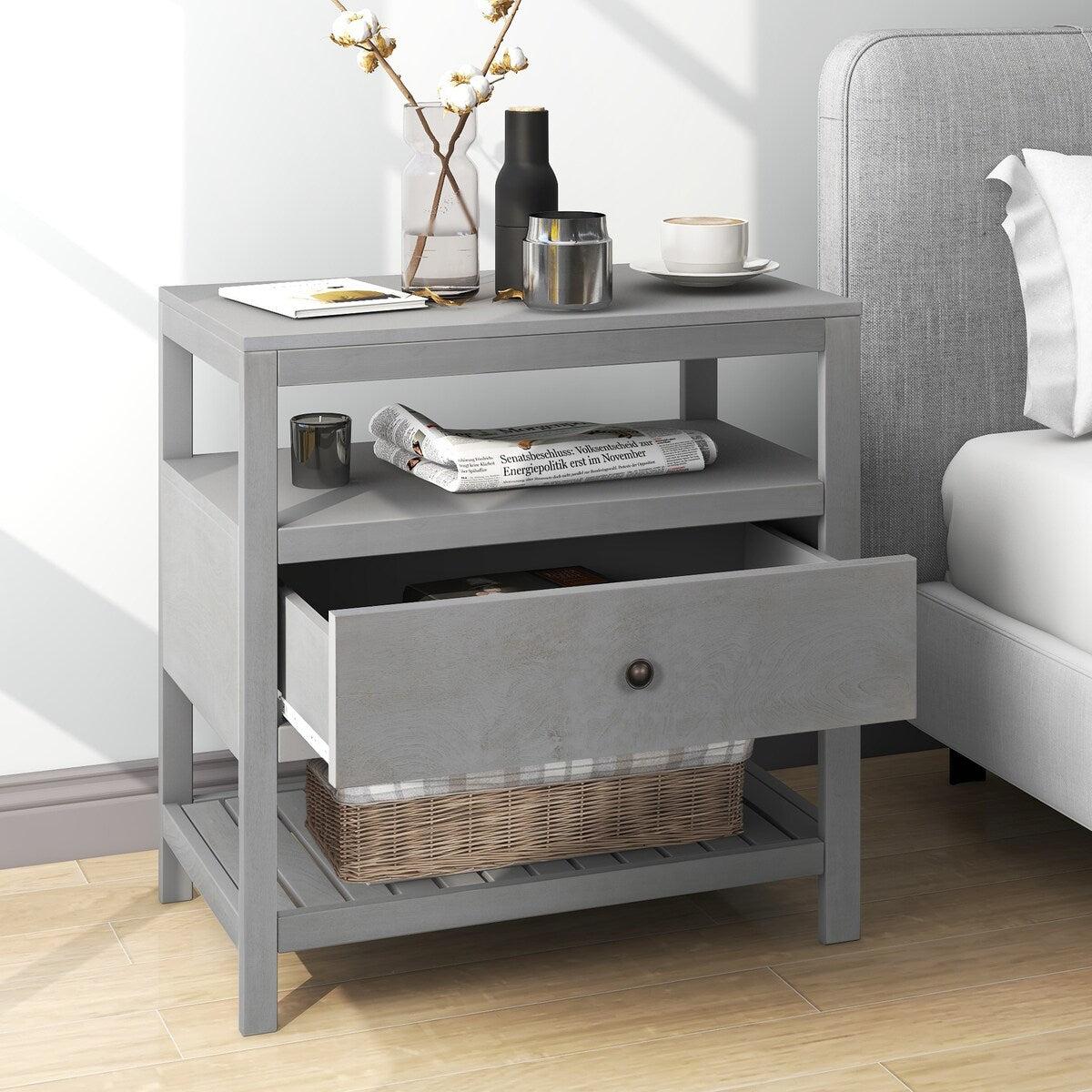 Modern & Contemporary Pine wood+MDF , Nightstand with Drawers Storage for Living Room/Bedroom and Other Sences