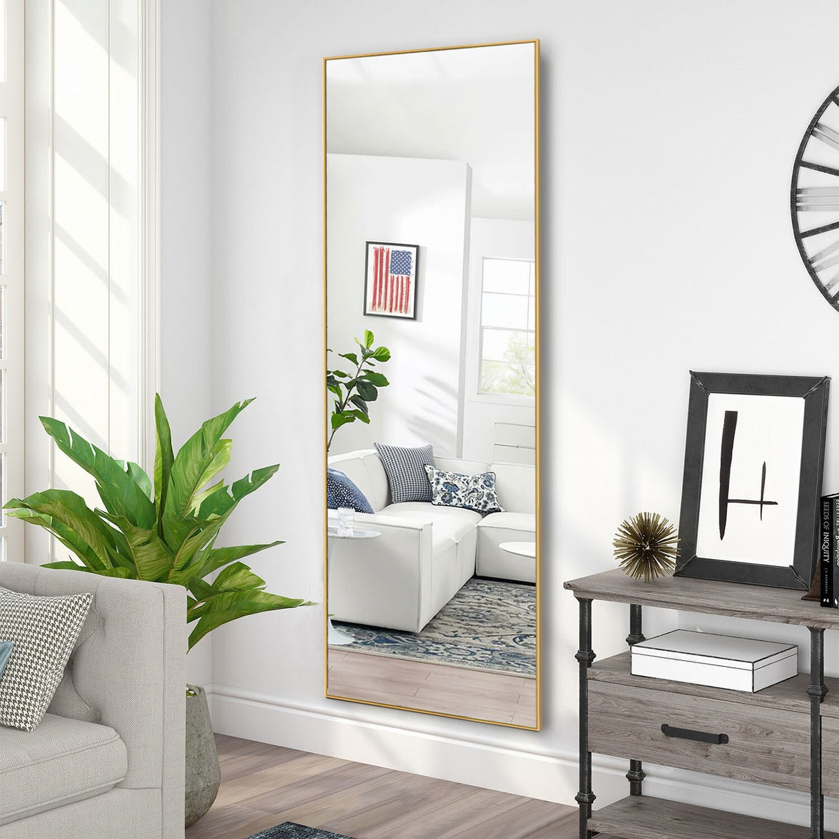 Modern and Contemporary Thin Frame Wall Mirror Full Length Mirror