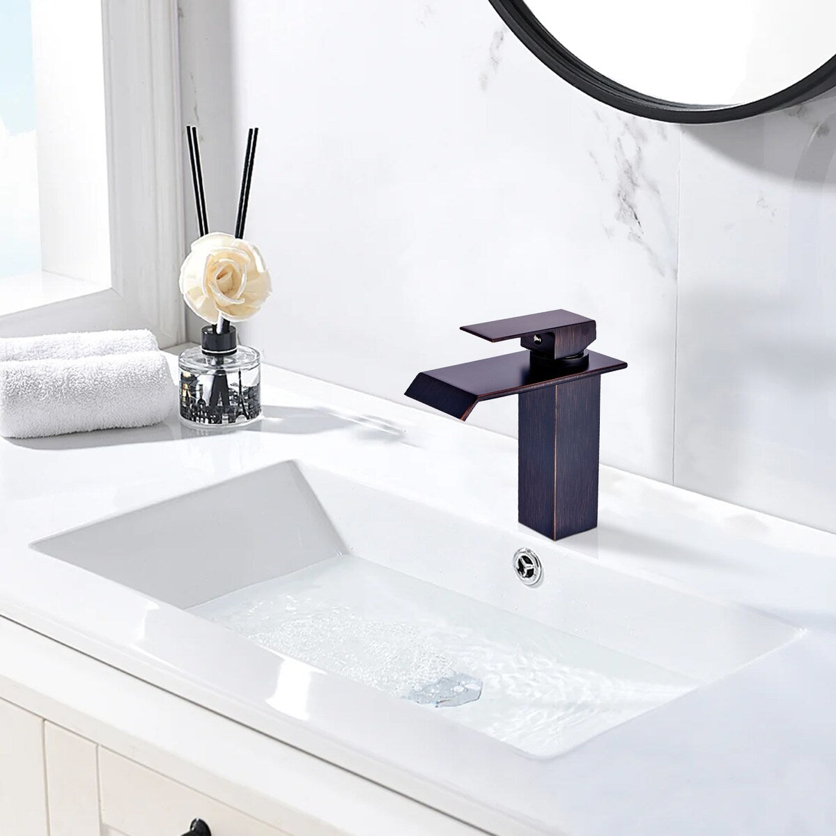 Modern and Simple Waterfall Bathroom Faucet in ORB Finish - 2*6*7.7