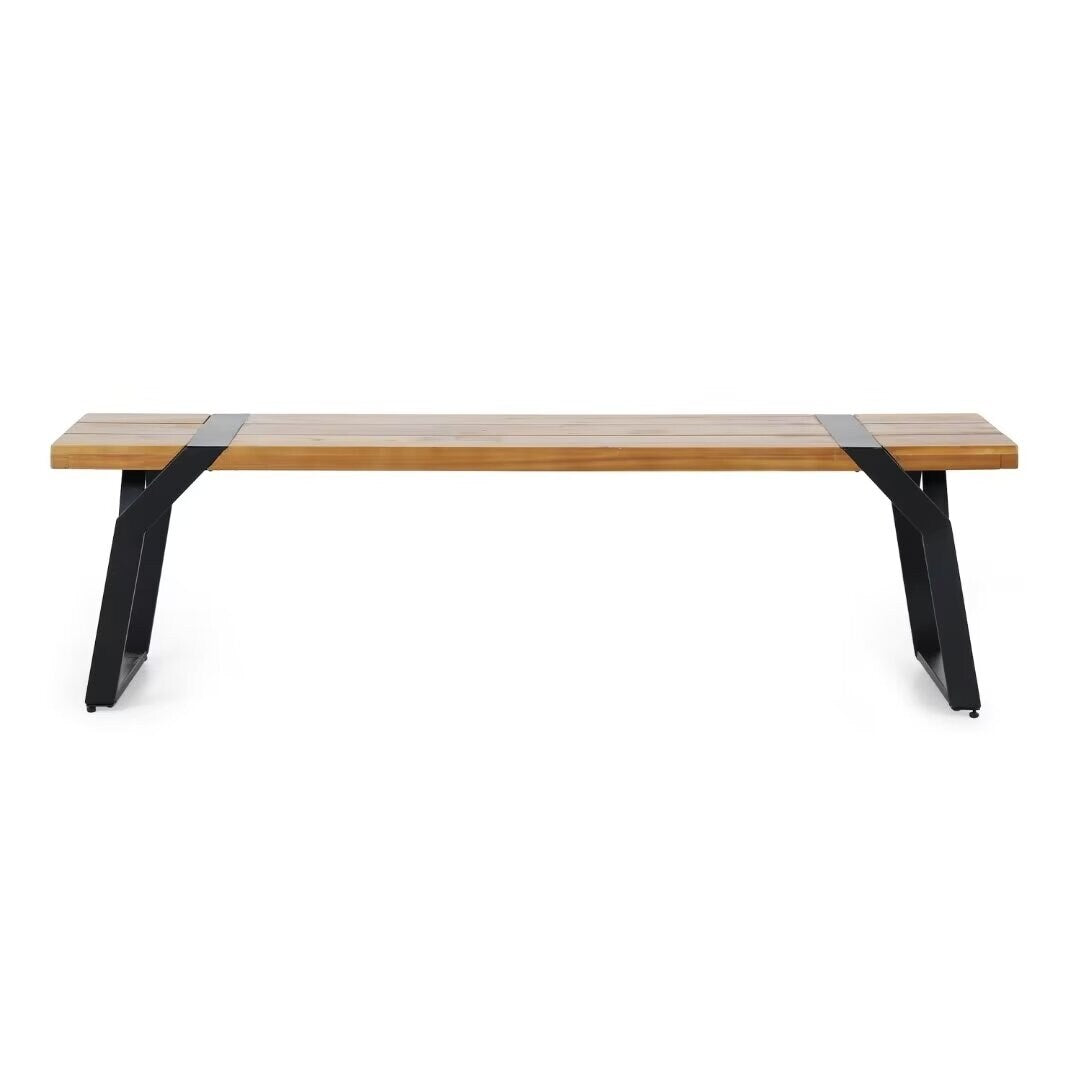 Modern industrial style bench,with acacia wood,for patio,garden - 63.00"Wx14.50"Dx17.75"H