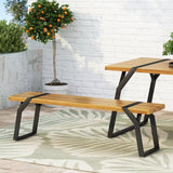 Modern industrial style bench,with acacia wood,for patio,garden - 63.00"Wx14.50"Dx17.75"H