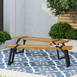Modern industrial style bench,with acacia wood,for patio,garden - 63.00"Wx14.50"Dx17.75"H