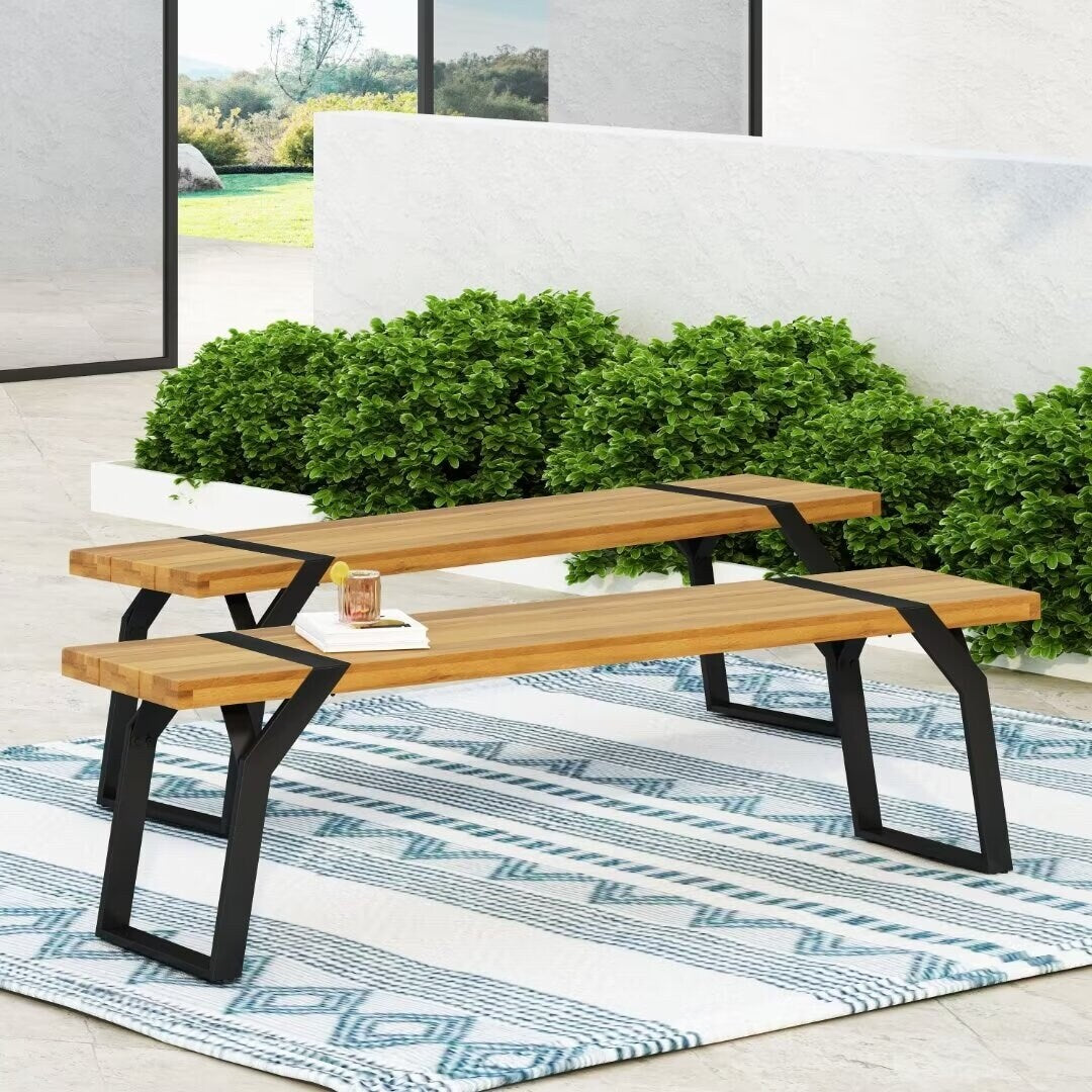 Modern industrial style bench,with acacia wood,for patio,garden - 63.00"Wx14.50"Dx17.75"H