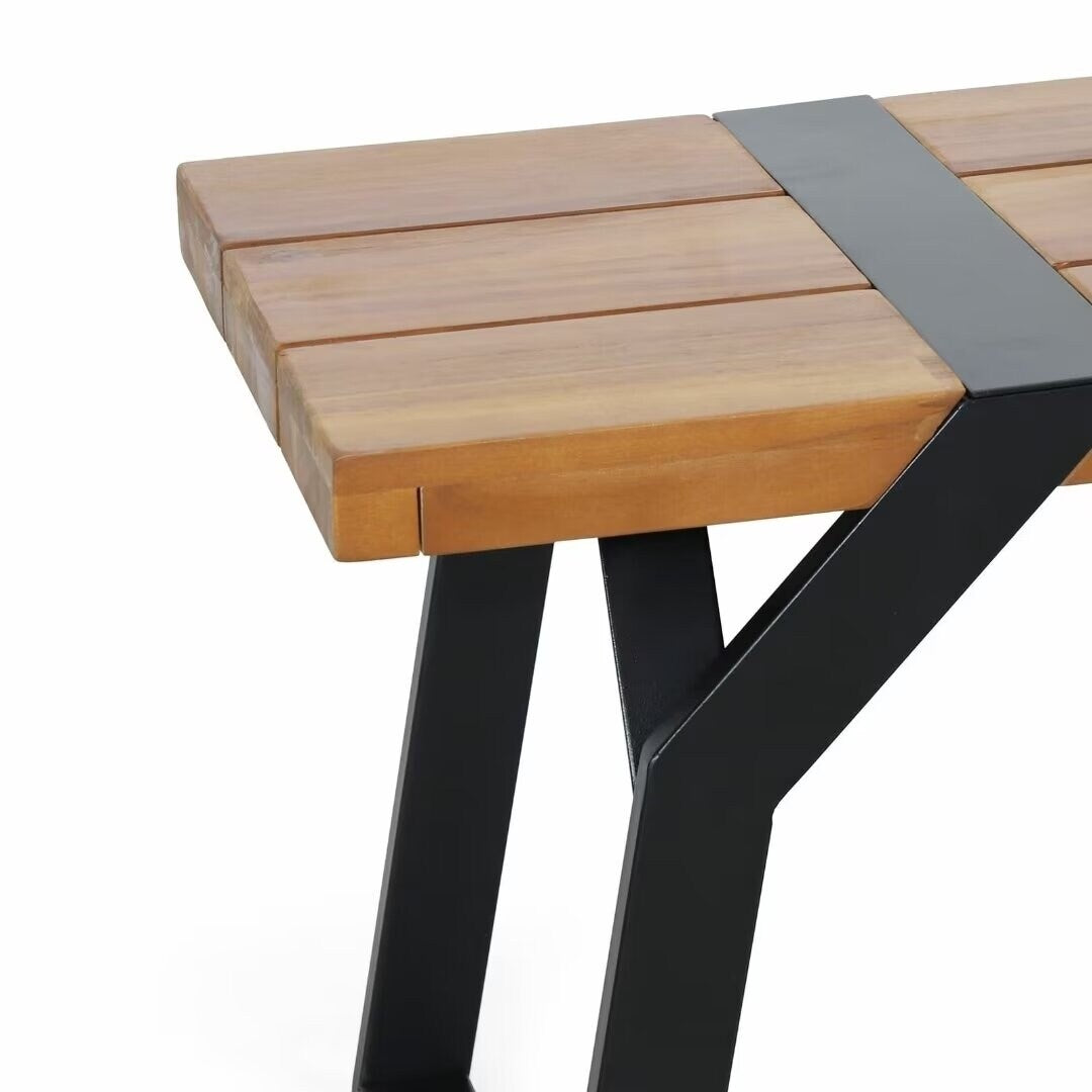 Modern industrial style bench,with acacia wood,for patio,garden - 63.00"Wx14.50"Dx17.75"H