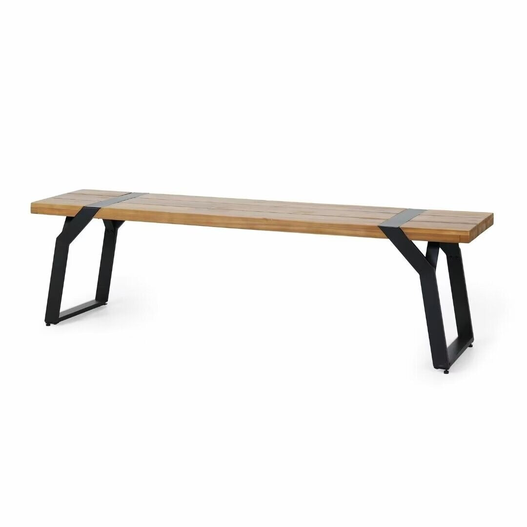 Modern industrial style bench,with acacia wood,for patio,garden - 63.00"Wx14.50"Dx17.75"H