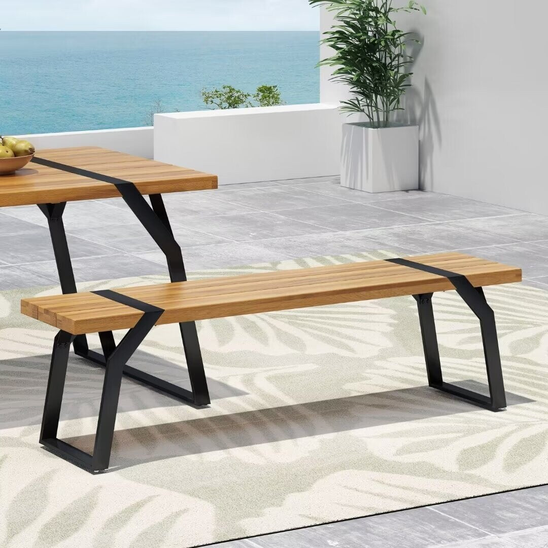 Modern industrial style bench,with acacia wood,for patio,garden - 63.00"Wx14.50"Dx17.75"H