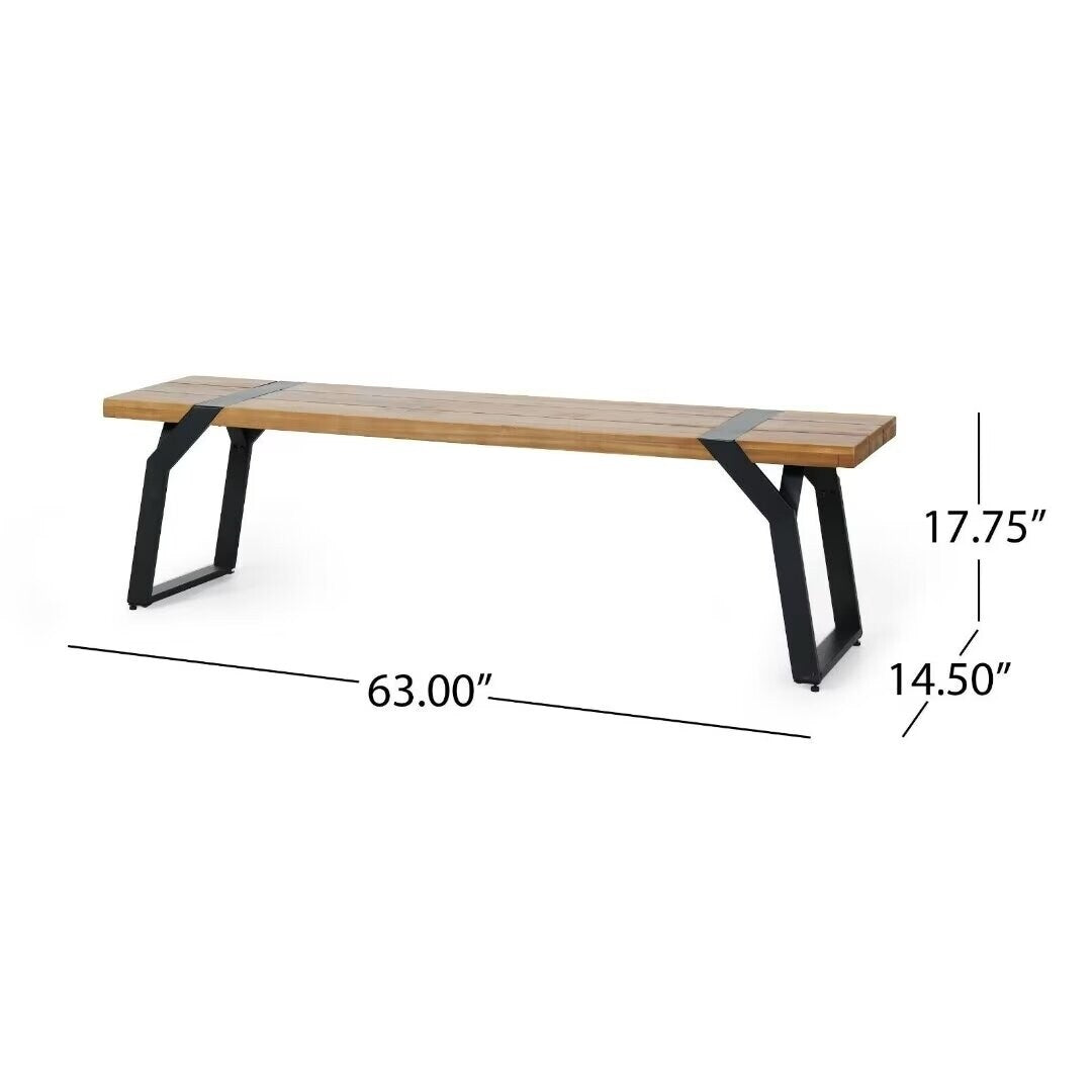 Modern industrial style bench,with acacia wood,for patio,garden - 63.00"Wx14.50"Dx17.75"H