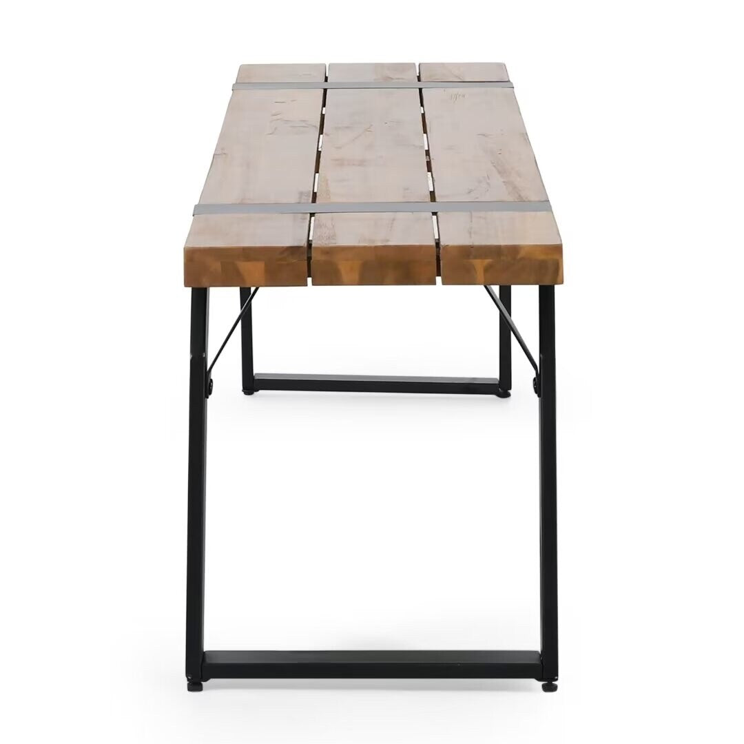 Modern industrial style bench,with acacia wood,for patio,garden - 63.00"Wx14.50"Dx17.75"H