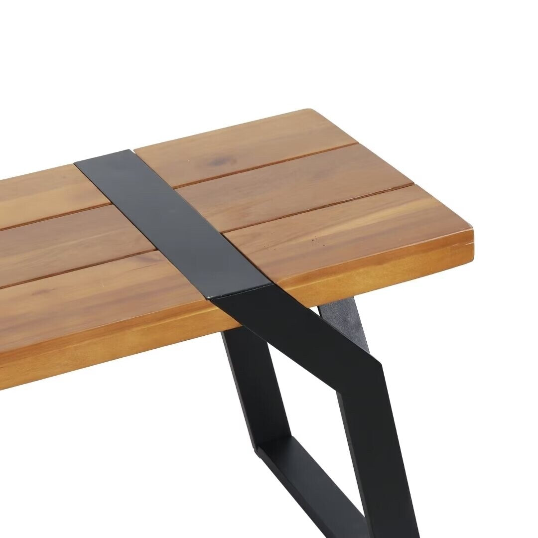 Modern industrial style bench,with acacia wood,for patio,garden - 63.00"Wx14.50"Dx17.75"H