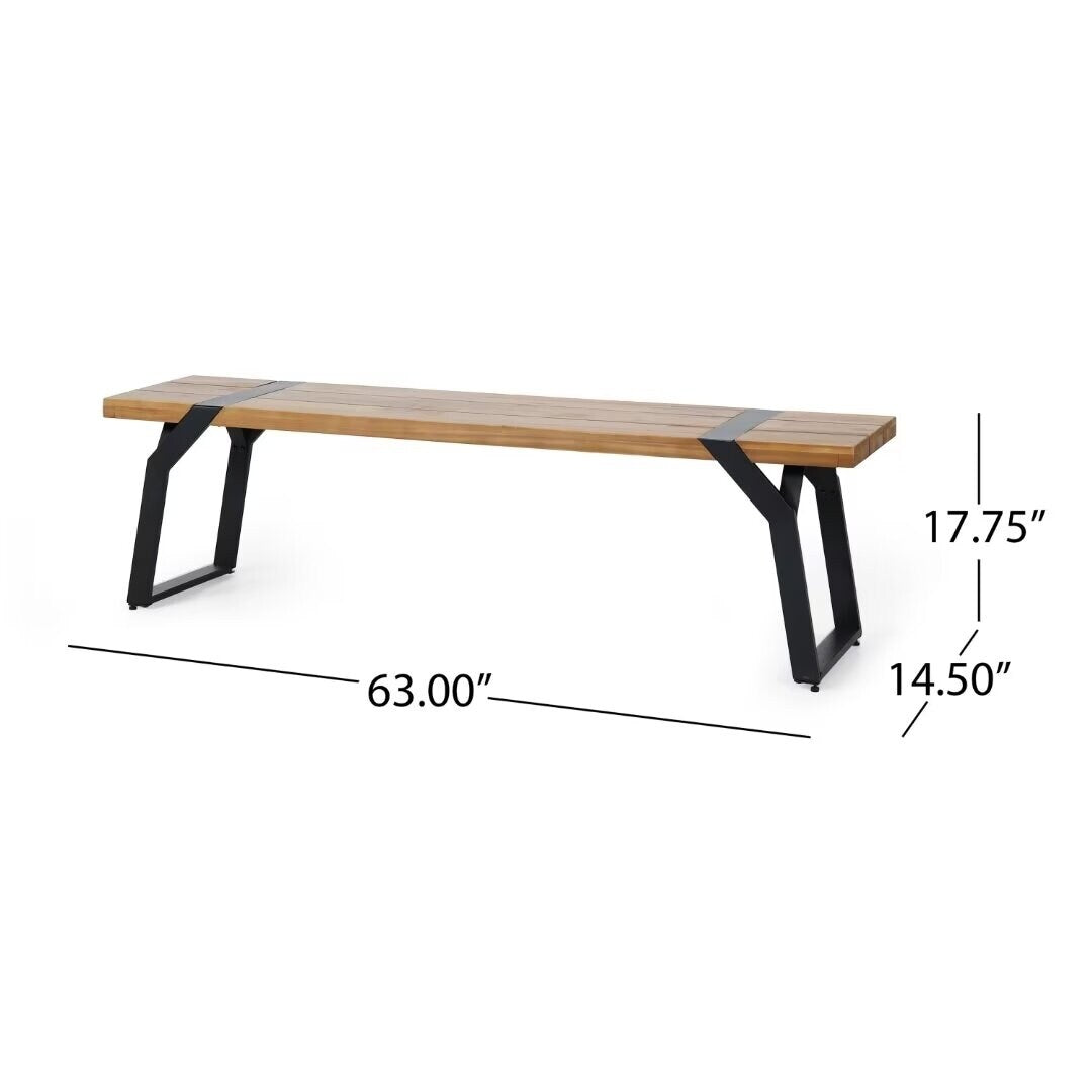 Modern industrial style bench,with acacia wood,for patio,garden - 63.00"Wx14.50"Dx17.75"H