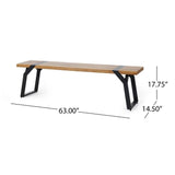 Modern industrial style bench,with acacia wood,for patio,garden - 63.00"Wx14.50"Dx17.75"H
