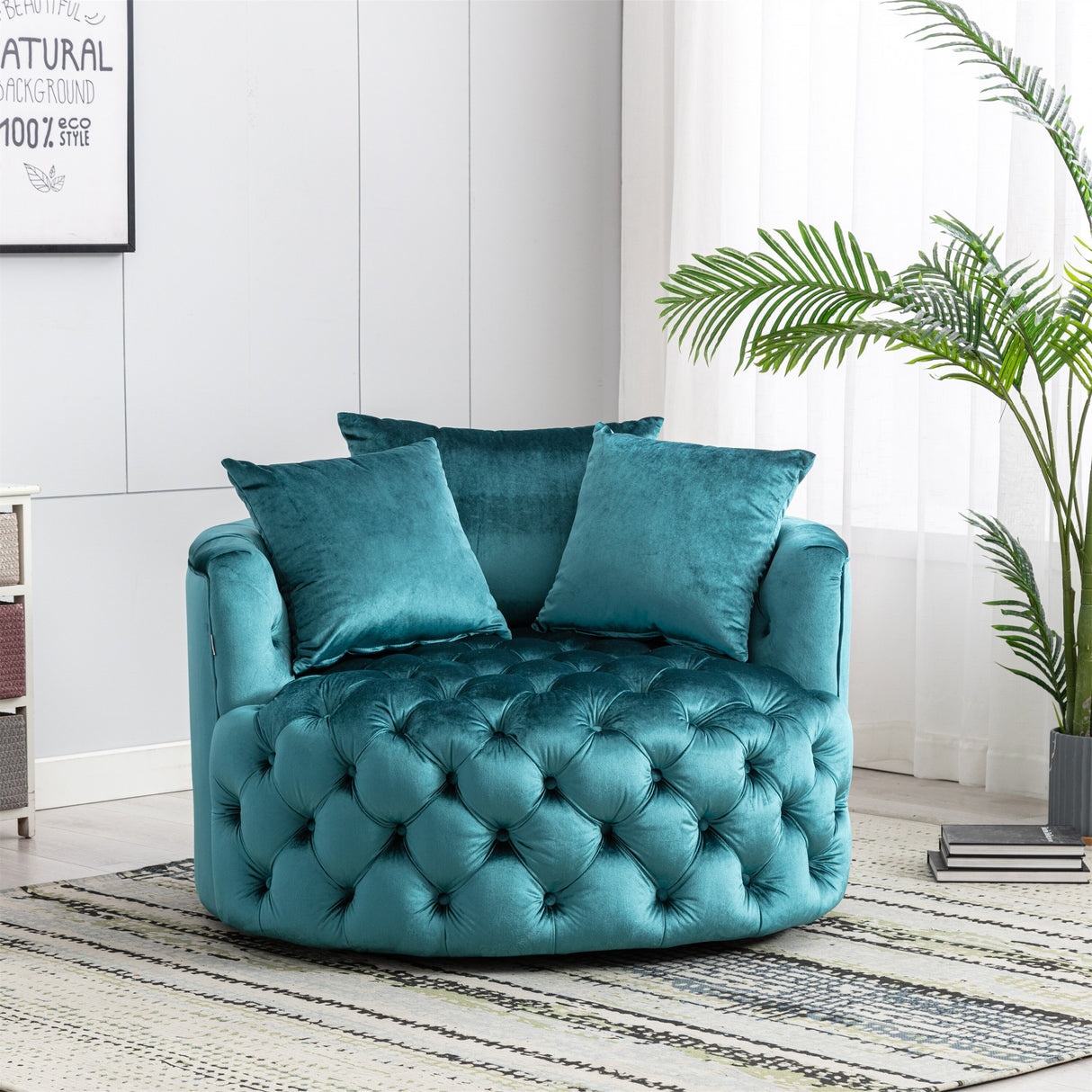 Modern leisure Velvet Tufted Swivel Barrel Chair