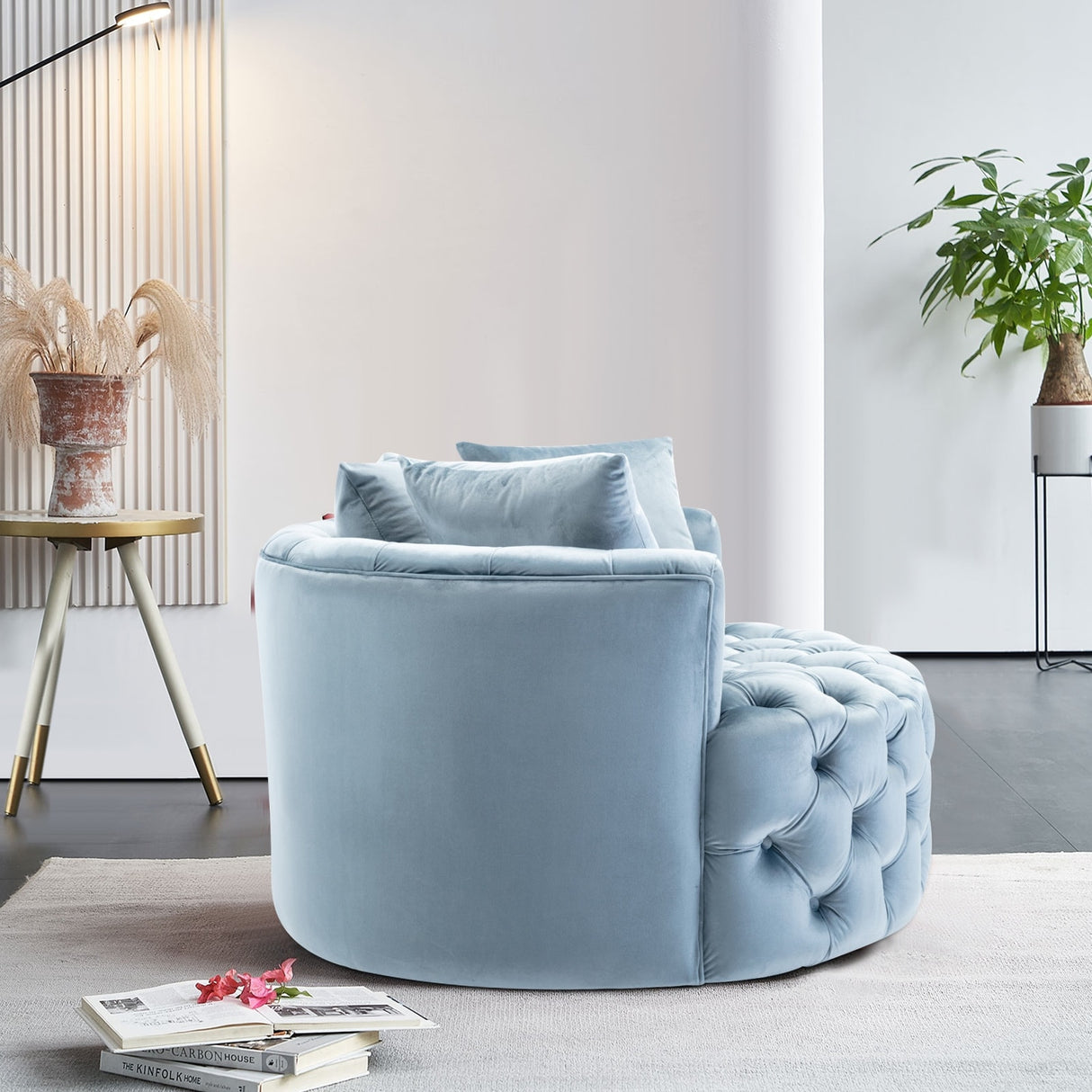 Modern leisure Velvet Tufted Swivel Barrel Chair