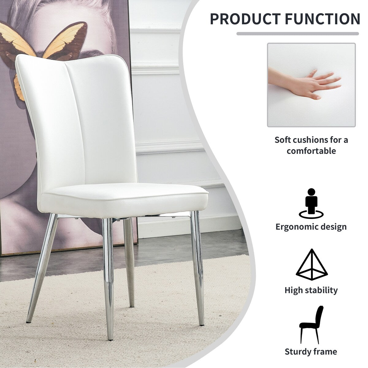 Modern minimalist 4-piece set of faux leather dining chairs and office chairs