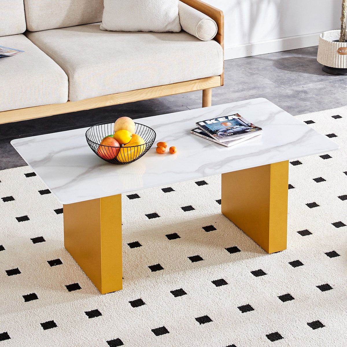 Modern minimalist Tempered glass with sticker desktop coffee table and dining table, paired with golden MDF decorative columns
