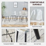 Modern minimalist armless crystal dining chair, plastic chair set of 6 with metal legs