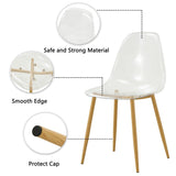 Modern minimalist armless crystal dining chair, plastic chair set of 6 with metal legs