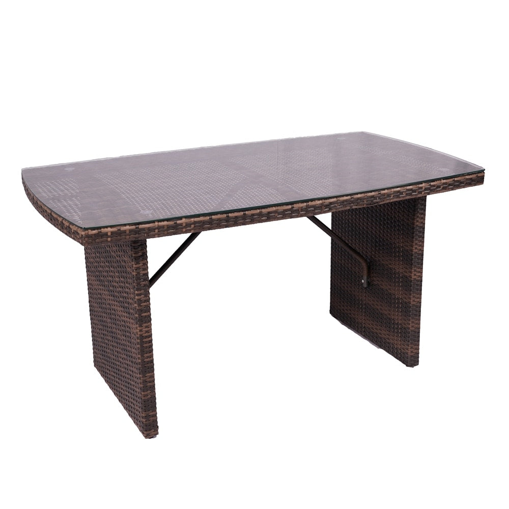 Modern rattan wicker table with tempered glass for living room, patio-Not in use