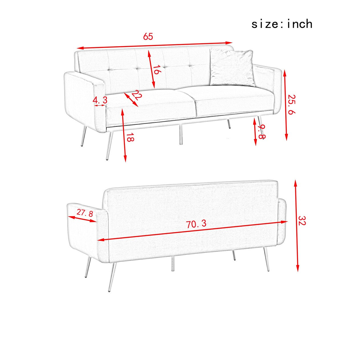 Modern velvet sand living room sofa Loveseat Sofa with Midfoot and Two throw Pillows for Living Room