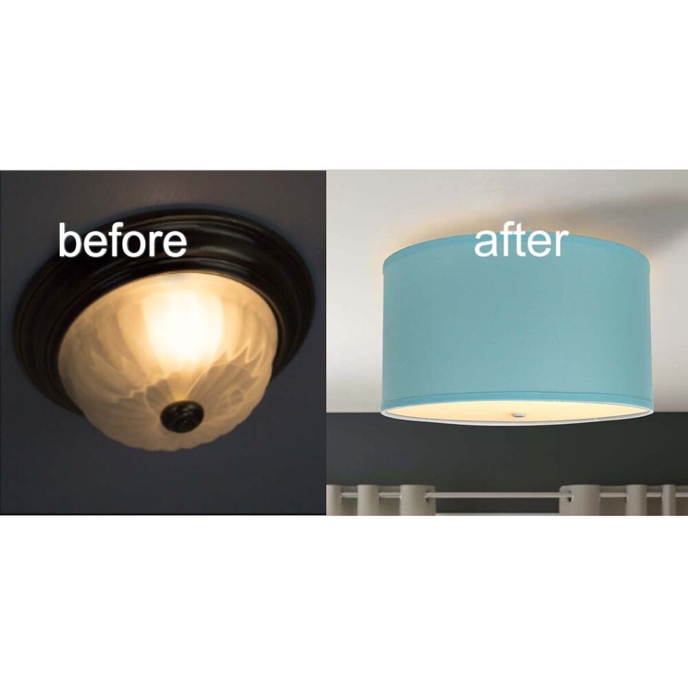 Moderne Flush Mount Conversion Kit 16"w Island Paradise Linen Drum Lampshade