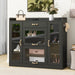 Modernist Side Cabinet with 4 Glass Doors & 3 Hooks, Freestanding Shoe Rack with Multiple Adjustable Shelves