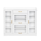 Modernist Side Cabinet with 4 Glass Doors & 3 Hooks, Freestanding Shoe Rack with Multiple Adjustable Shelves