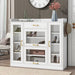 Modernist Side Cabinet with 4 Glass Doors & 3 Hooks, Freestanding Shoe Rack with Multiple Adjustable Shelves
