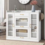 Modernist Side Cabinet with 4 Glass Doors & 3 Hooks - N/A