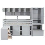 Modren Twin Size Wooden Loft Bed With Big Storage and Under-bed Desk and Drawers and Shelves for Bedroom