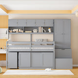 Modren Twin Size Wooden Loft Bed With Big Storage and Under-bed Desk and Drawers and Shelves for Bedroom