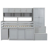 Modren Twin Size Wooden Loft Bed With Big Storage and Under-bed Desk and Drawers and Shelves for Bedroom