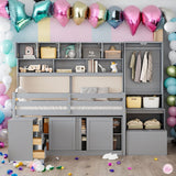 Modren Twin Size Wooden Loft Bed With Big Storage and Under-bed Desk and Drawers and Shelves for Bedroom