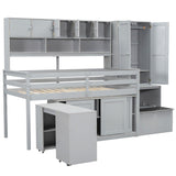Modren Twin Size Wooden Loft Bed With Big Storage and Under-bed Desk and Drawers and Shelves for Bedroom