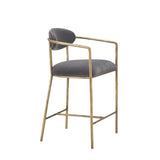 Modrest Baird Modern Grey Velvet & Brass Counter Chair