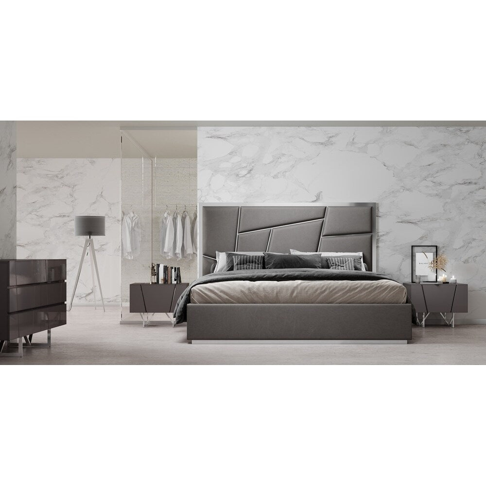 Modrest Chrysler Modern Grey Bonded Leather Bed