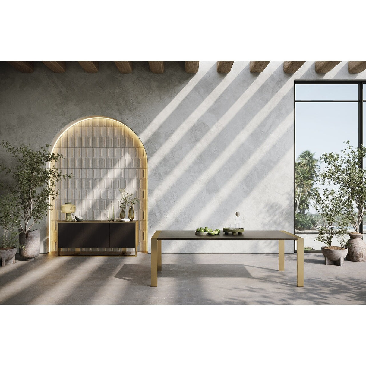 Modrest Fauna Modern Wenge and Brass Dining Table
